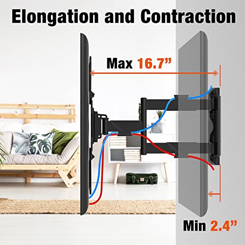 GINKGO TV Wall Mount for Most 26-55 Inch TVs, Full Motion TV Mount with Swivel, Tilt and Extension Arm, Wall Mount TV Bracket Single Stud Center Angle Design, Max VESA 400x400mm