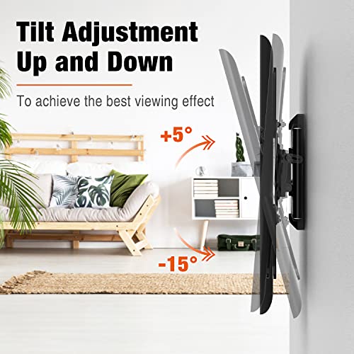 GINKGO TV Wall Mount for Most 26-55 Inch TVs, Full Motion TV Mount with Swivel, Tilt and Extension Arm, Wall Mount TV Bracket Single Stud Center Angle Design, Max VESA 400x400mm