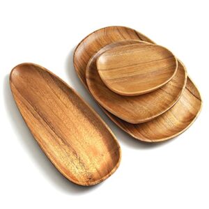 aoosy wood serving tray, wooden serving platters set for serving food, fruit, vegetable, meat breakfast lunch dinner in bed decorative bread plates party wood serving board, set of 4