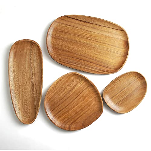 AOOSY Wood Serving Tray, Wooden Serving Platters Set for Serving Food, Fruit, Vegetable, Meat Breakfast Lunch Dinner in Bed Decorative Bread Plates Party Wood Serving Board, Set of 4