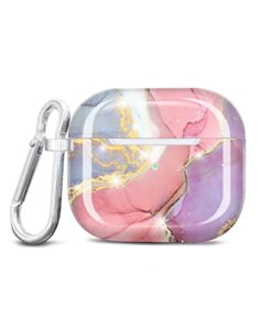 jiaxiufen case designed for airpods 3 case cover sparkle glitter marble full protective tpu skin accessories for women girl with keychain compatible with airpods 3rd generation case - pink purple