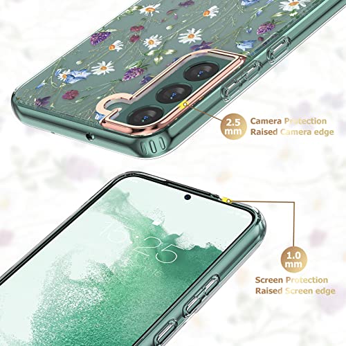 MILPROX Compatible with Samsung Galaxy S22 Flower Case, Cute Case Design for Girls Women,Shockproof Floral Pattern Hard Back for Samsung Galaxy S22 5G Phone 2022 6.1 Inches-Garden