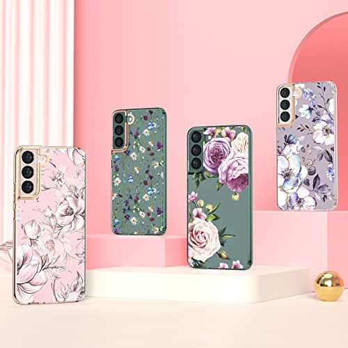 MILPROX Compatible with Samsung Galaxy S22 Flower Case, Cute Case Design for Girls Women,Shockproof Floral Pattern Hard Back for Samsung Galaxy S22 5G Phone 2022 6.1 Inches-Garden