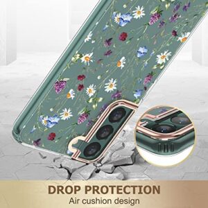 MILPROX Compatible with Samsung Galaxy S22 Flower Case, Cute Case Design for Girls Women,Shockproof Floral Pattern Hard Back for Samsung Galaxy S22 5G Phone 2022 6.1 Inches-Garden