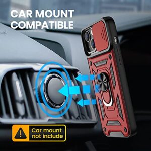 VEGO Compatible for iPhone 13 Case, iPhone 13 Kickstand Case with Slide Camera Cover, Built-in 360° Rotate Ring Stand Magnetic Cover Case for iPhone 13 6.1 inch 2021 - Red