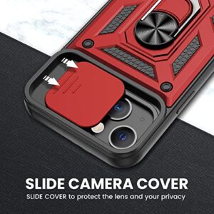 VEGO Compatible for iPhone 13 Case, iPhone 13 Kickstand Case with Slide Camera Cover, Built-in 360° Rotate Ring Stand Magnetic Cover Case for iPhone 13 6.1 inch 2021 - Red