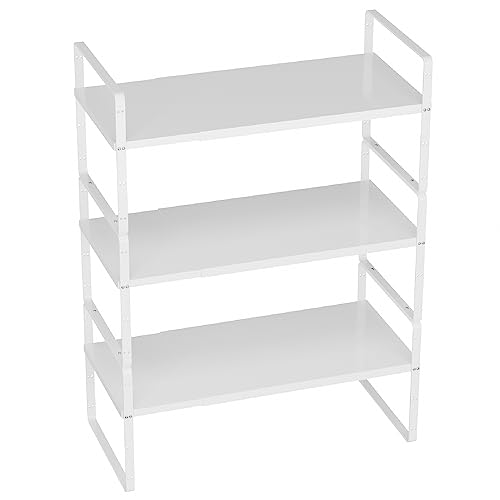 Slideep Expandable Cabinet Shelf Organizer Rack,Large Kitchen Cabinet Organizer Stackable Counter Shelf Organizer large Expandable Shelves, Counter Pantry Storage Organization, White, 3 pack