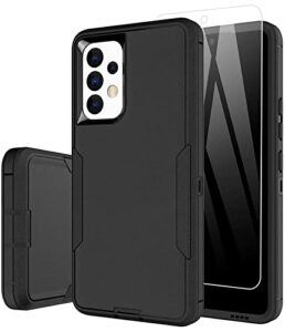 dahkoiz for samsung galaxy a53 5g case, with tempered glass screen protector and dust-proof port cover, full body protection durable rubber phone case for samsung galaxy a53 5g uw, black