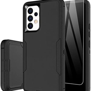 Dahkoiz for Samsung Galaxy A53 5G Case, with Tempered Glass Screen Protector and Dust-Proof Port Cover, Full Body Protection Durable Rubber Phone Case for Samsung Galaxy A53 5G UW, Black