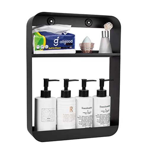 NearMoon Bathroom Storage Shelf- All Metal Cosmetic Organizer Perfume Skincare Shelf, Multi-Function Arc Edge Home Storage Wall Mount No Drill for Bathroom,Kitchen,Bedroom (2 Tier, Matte Black)