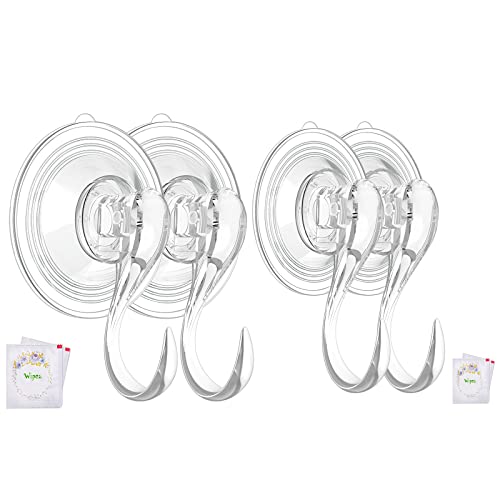 VIS'V 2 Pcs Large Suction Cup Hooks and 2 Pcs Small Suction Cup Hooks with Cleaning Cloth