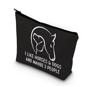 bdpwss dog lover makeup bag horse riding gift i like horses & dogs and maybe 3 people cosmetic bag for horse lover equestrian cowgirl dog mom gift (i like horses dogs bl)