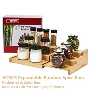 ROSOS Spice Rack Organizer for Cabinet 2 Pack, Bamboo Spice Rack Organizer for Countertop Expandable from 8.7-15inch, 3-Tier Durable Spice Organizer for Cabinet, Natural