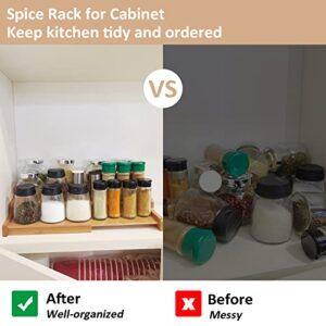 ROSOS Spice Rack Organizer for Cabinet 2 Pack, Bamboo Spice Rack Organizer for Countertop Expandable from 8.7-15inch, 3-Tier Durable Spice Organizer for Cabinet, Natural