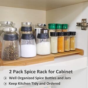 ROSOS Spice Rack Organizer for Cabinet 2 Pack, Bamboo Spice Rack Organizer for Countertop Expandable from 8.7-15inch, 3-Tier Durable Spice Organizer for Cabinet, Natural