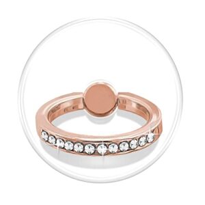 tacomege transparent clear phone holder ring grips for iphone samsung galaxy, finger ring stand for smartphones tablets cases (round-rose gold-crystal)