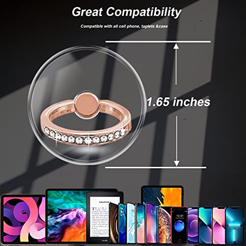 TACOMEGE Transparent Clear Phone Holder Ring Grips for iPhone Samsung Galaxy, Finger Ring Stand for Smartphones Tablets Cases (Round-Rose Gold-Crystal)