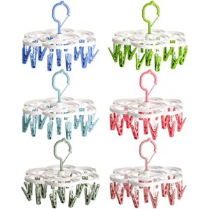 okllen 6 pack laundry drying hanger with 16 clips, anti-wind clip and drip hanger clothes laundry hangers, plastic hanging drying rack for underwear, bras, socks, baby clothes, towel, scarf, 6 colors