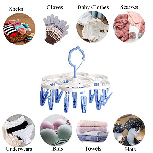 Okllen 6 Pack Laundry Drying Hanger with 16 Clips, Anti-Wind Clip and Drip Hanger Clothes Laundry Hangers, Plastic Hanging Drying Rack for Underwear, Bras, Socks, Baby Clothes, Towel, Scarf, 6 Colors