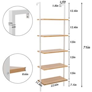 SogesHome Industrial Wall-Mounted Ladder Shelf, 5-Tier Modern Bookshelf with Industrial Metal Frame, Bookcase Organize Plant Flower Display Stand for Kitchen, Living-Room, Bedroom, Office