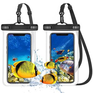 takyu waterproof phone pouch, universal premium pvc waterproof cell phone case dry bag compatible for iphone 14,13,12 11 pro max plus mini & other smartphones up to 7 inches (black,black/2 pcs)