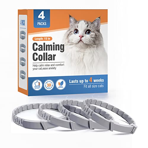 4 Packs Cat Calming Collar for Cats Pheromone Collar Efficient Relieve Reduce Anxiety Stress Pheromones Calm Relaxing Comfortable Collars Long-Lasting 30 Days Adjustable Breakaway Design Gray