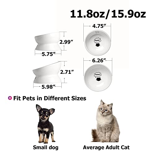 Y YHY Cat Food Bowls, Elevated Tilted for Food and Water, 2 Raised Cat Bowls Set with Tick Marks, for Flat-Faced Cats and Small Dogs - 12/16 OZ Ceramic