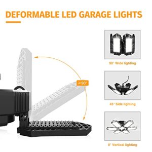 FAMURE LED Garage Lights, 185W Linkable Shop Lights with Cord Plug in, 18500LM Super Bright Hanging Deformable Ceiling Lighting 6500K Lamps with 6 Adjustable Panel for Warehouse