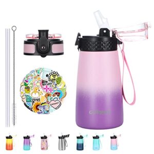 goppus kids insulated water bottle 12 oz double wall vacuum stainless steel kids cup leakproof metal water bottles with straw & spout lid strap handle 10pcs stickers for toddler girls boys school