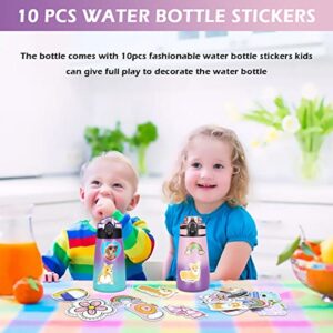 GOPPUS Kids Insulated Water Bottle 12 oz Double Wall Vacuum Stainless Steel Kids Cup Leakproof Metal Water bottles with Straw & Spout Lid Strap Handle 10pcs Stickers for Toddler Girls Boys School