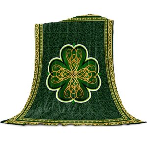 st.patrick's day blanket flannel fleece throw,four-leaf clover texture light weight soft cozy warm bedroom throw blankets 39x49 inch