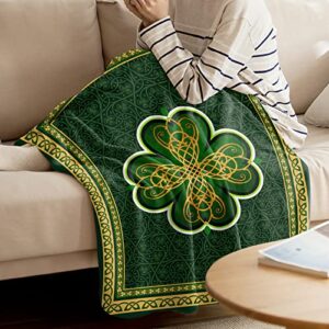 St.Patrick's Day Blanket Flannel Fleece Throw,Four-Leaf Clover Texture Light Weight Soft Cozy Warm Bedroom Throw Blankets 39x49 Inch