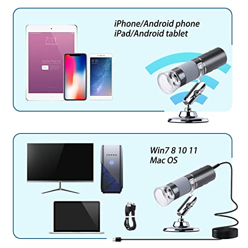 Cainda HD 4K 3840x2160P WiFi Digital Microscope Camera for iPhone Android Phone and Windows Mac PC, Wireless Handheld Microscope, Portable Microscope with Stand for Adults and Kids