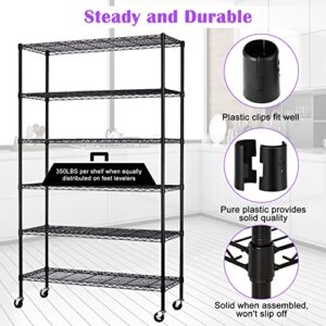 Storage Shelves 6-Tier Wire Shelving Unit Garage Shelving with Wheels 2100LBS Capacity,18" D x 48" W x 78" H Metal Shelves Storage Rack Heavy Duty Shelving for Garage Kitchen Pantry,Black