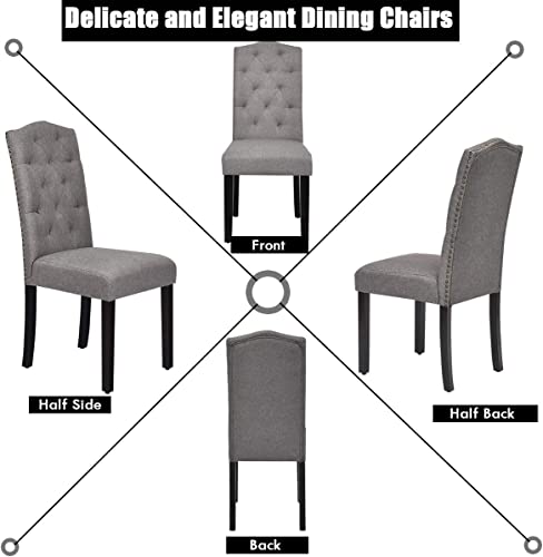 ERGOMASTER Parsons Dining Chairs Set of 4, Tufted Upholstered Kitchen Room Chairs with Solid Wood Legs, Padded Seat for Living Room, Restaurant, Wedding, Meeting, Celebration (Gray,4)