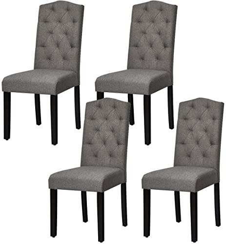 ERGOMASTER Parsons Dining Chairs Set of 4, Tufted Upholstered Kitchen Room Chairs with Solid Wood Legs, Padded Seat for Living Room, Restaurant, Wedding, Meeting, Celebration (Gray,4)