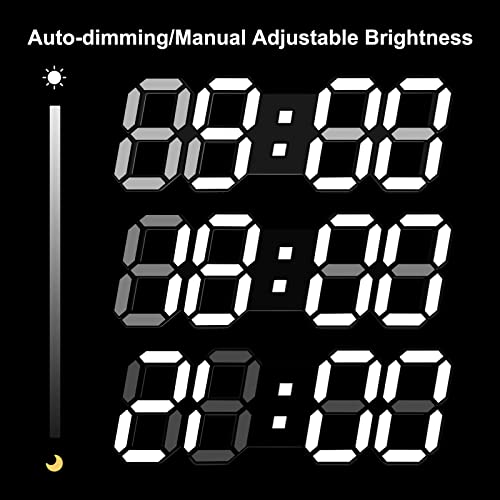 Deeyaple Led Digital Alarm Clock 3D Small Wall Clock Snooze Dimmable Time Memory 12/24 Date Temperature Remote Control Night Light Office Kitchen Living Room Bedroom (15 Inch, Black