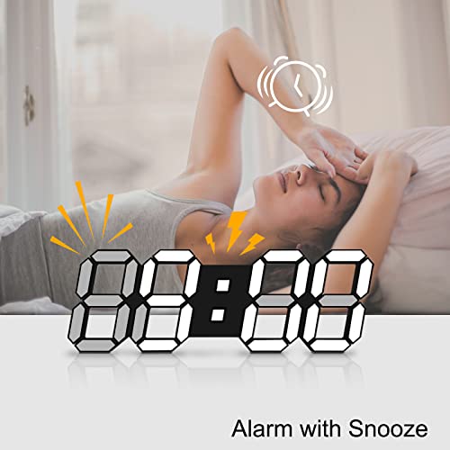 Deeyaple Led Digital Alarm Clock 3D Small Wall Clock Snooze Dimmable Time Memory 12/24 Date Temperature Remote Control Night Light Office Kitchen Living Room Bedroom (15 Inch, Black