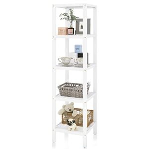 smibuy bathroom storage shelf, 5-tier bamboo rack organizer, multifunctional shelving unit for living room bedroom kitchen (white)
