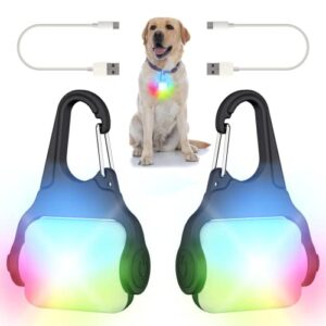dog lights for night walking – color changing dog collar light, 4 modes rechargeable dog light, ip65 waterproof dog walking light, dog flashlight for running, camping, climbing, bike, 2 pack
