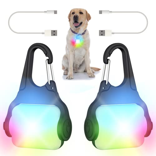 Dog Lights for Night Walking – Color Changing Dog Collar Light, 4 Modes Rechargeable Dog Light, IP65 Waterproof Dog Walking Light, Dog Flashlight for Running, Camping, Climbing, Bike, 2 Pack