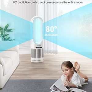 ZICOOLER 32" Tower Fan, 80° Oscillating Bladeless Cooling Fan Air Purifier Combo with Remote, 8 Speeds, 8H Timer, LED Display with Auto Off, Portable Floor Fan for Home Bedroom Living Rooms Office