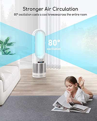 ZICOOLER 32" Tower Fan, 80° Oscillating Bladeless Cooling Fan Air Purifier Combo with Remote, 8 Speeds, 8H Timer, LED Display with Auto Off, Portable Floor Fan for Home Bedroom Living Rooms Office