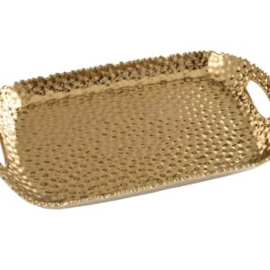 Pampa Bay Golden Millenium Titanium-Plated Porcelain Rectangular Tray with Handles, 19 X 11.5 X 3in