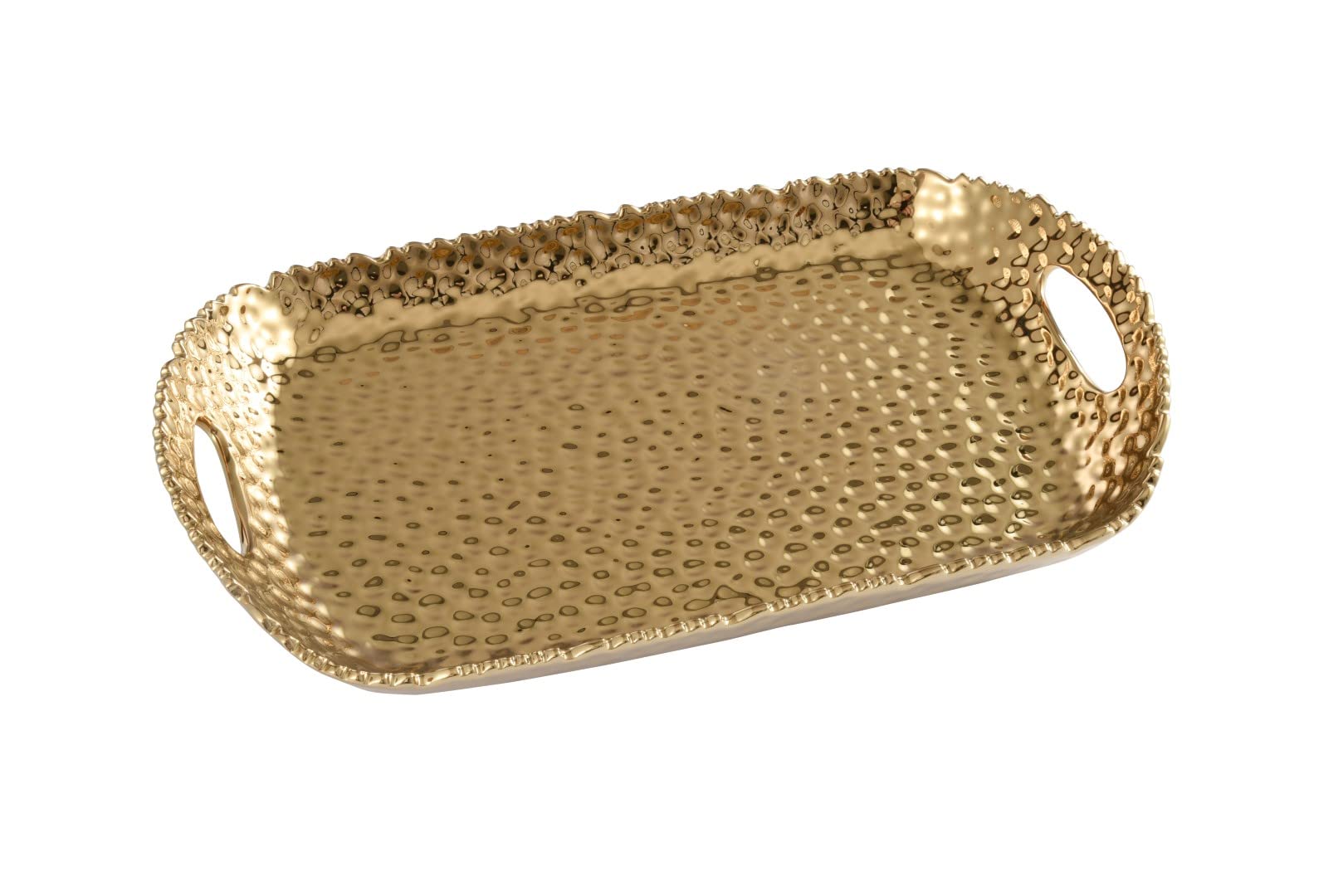 Pampa Bay Golden Millenium Titanium-Plated Porcelain Rectangular Tray with Handles, 19 X 11.5 X 3in