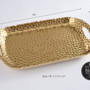 Pampa Bay Golden Millenium Titanium-Plated Porcelain Rectangular Tray with Handles, 19 X 11.5 X 3in