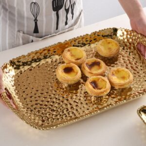 Pampa Bay Golden Millenium Titanium-Plated Porcelain Rectangular Tray with Handles, 19 X 11.5 X 3in