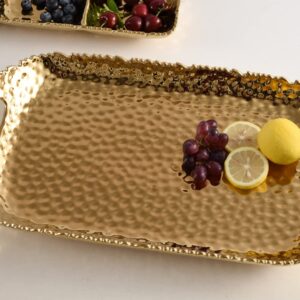 Pampa Bay Golden Millenium Titanium-Plated Porcelain Rectangular Tray with Handles, 19 X 11.5 X 3in