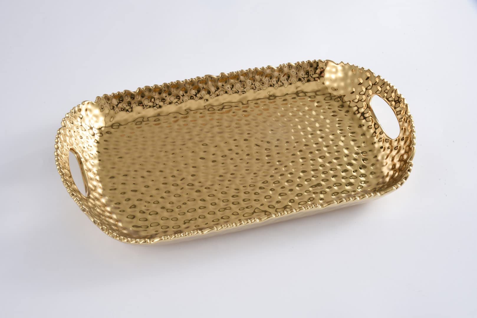 Pampa Bay Golden Millenium Titanium-Plated Porcelain Rectangular Tray with Handles, 19 X 11.5 X 3in