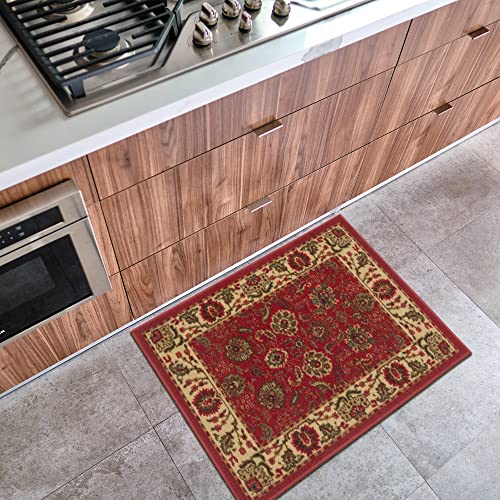 Ottomanson Ottohome Collection Non-Slip Rubberback Oriental Design 2x3 Indoor Area Rug/Entryway Mat, 2'3" x 3', Red